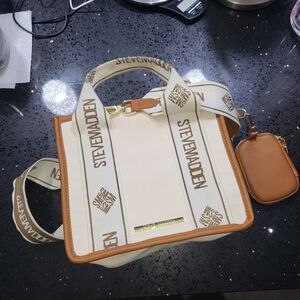 Steve Madden Cream Crossbody Logo Tote